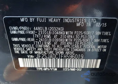 2015 Subaru Forester 2.5I Premium z USA, uszkodzony, nr VIN JF2SJADC1FH596019